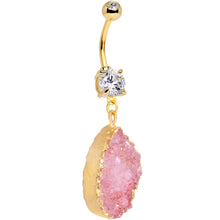 Load image into Gallery viewer, Handmade Pink Agate Dangle Belly Ring Created with Crystals