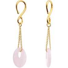 Load image into Gallery viewer, Handcrafted Gold Tone Pink Rose Flower Quartz Donut Chain Ear Weights