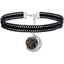 Load image into Gallery viewer, Handcrafted Black White Two Sided Faux Opal Moon Choker Necklace