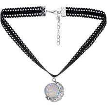 Load image into Gallery viewer, Handcrafted Black White Two Sided Faux Opal Moon Choker Necklace