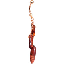 Load image into Gallery viewer, Handmade Tiger Eye Rose Gold Tone Triplet Dangle Belly Ring