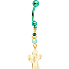 将图片加载到图库查看器,Handcrafted Cactus Dangle Belly Ring Created with Crystals