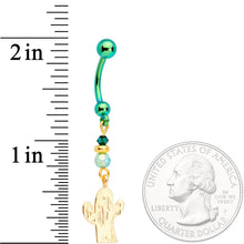 将图片加载到图库查看器,Handcrafted Cactus Dangle Belly Ring Created with Crystals