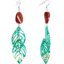 将图片加载到图库查看器,Handcrafted Goldstone Green Leaves Fishhook Dangle Earrings