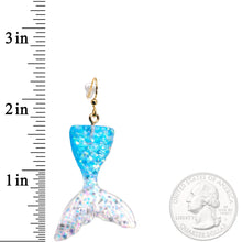 Load image into Gallery viewer, Handcrafted Blue White Glitter Mermaids Tail Fishhook Dangle Earrings