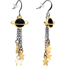 Load image into Gallery viewer, Handcrafted Black Gold Spaced Out Star Saturn Fishhook Dangle Earrings