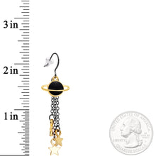 Load image into Gallery viewer, Handcrafted Black Gold Spaced Out Star Saturn Fishhook Dangle Earrings