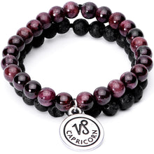 Load image into Gallery viewer, Handmade Lava Stone Garnet Capricorn Zodiac Bracelet Set of 2