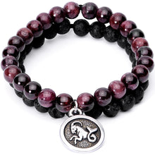Load image into Gallery viewer, Handmade Lava Stone Garnet Capricorn Zodiac Bracelet Set of 2