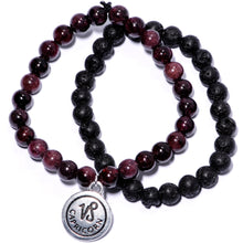 Load image into Gallery viewer, Handmade Lava Stone Garnet Capricorn Zodiac Bracelet Set of 2