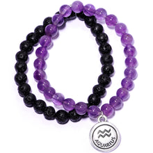 Load image into Gallery viewer, Handmade Lava Stone Amethyst Aquarius Zodiac Bracelet Set of 2