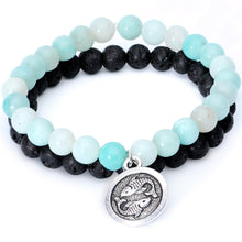 Load image into Gallery viewer, Handmade Lava Stone Amazonite Pisces Zodiac Bracelet Set of 2