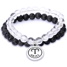 Load image into Gallery viewer, Handmade Lava Stone Clear Quartz Aries Zodiac Bracelet Set of 2