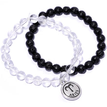 Load image into Gallery viewer, Handmade Lava Stone Clear Quartz Aries Zodiac Bracelet Set of 2