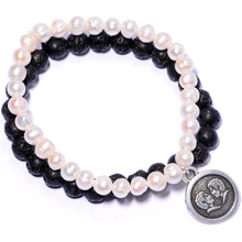 Load image into Gallery viewer, Handmade Lava Stone Freshwater Pearl Gemini Zodiac Bracelet Set of 2