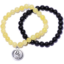 Load image into Gallery viewer, Handmade Lava Stone Peridot Leo Zodiac Bracelet Set of 2