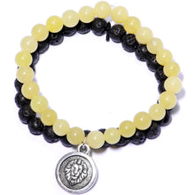 Load image into Gallery viewer, Handmade Lava Stone Peridot Leo Zodiac Bracelet Set of 2