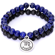 将图片加载到图库查看器,Handmade Lava Stone Lapis Lazuli Virgo Zodiac Bracelet Set of 2