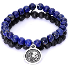 将图片加载到图库查看器,Handmade Lava Stone Lapis Lazuli Virgo Zodiac Bracelet Set of 2