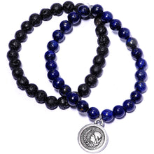 将图片加载到图库查看器,Handmade Lava Stone Lapis Lazuli Virgo Zodiac Bracelet Set of 2