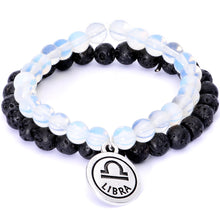 Load image into Gallery viewer, Handmade Lava Stone Opalite Libra Zodiac Bracelet Set of 2