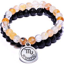 Load image into Gallery viewer, Handmade Lava Stone Citrine Scorpio Zodiac Bracelet Set of 2