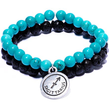 Load image into Gallery viewer, Handmade Lava Stone Turquoise Sagittarius Zodiac Bracelet Set of 2
