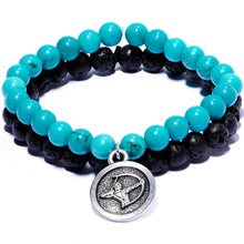 Load image into Gallery viewer, Handmade Lava Stone Turquoise Sagittarius Zodiac Bracelet Set of 2