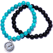 Load image into Gallery viewer, Handmade Lava Stone Turquoise Sagittarius Zodiac Bracelet Set of 2