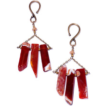 Load image into Gallery viewer, Handcrafted Brass Plated Autumn Red Carnelian Stone Ear Weights