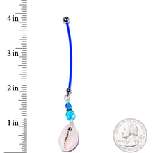 将图片加载到图库查看器,Handcrafted Puka Shell Blue Reversible Dangle Pregnancy Belly Ring