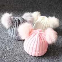 Load image into Gallery viewer, Baby Girls Winter Warm Knit Hat Furry Balls Pompom Solid Warm Cute Lovely Beanie Cap For Girls Baby In Modern Luxury Design