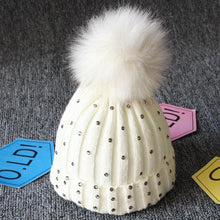 Load image into Gallery viewer, Luxury Baby Kids Pompom Newborn Baby Hat Cap Knitted Warm Hats With Rhinestone for Baby Girl/Boy Beanie Soft Toddler Hat