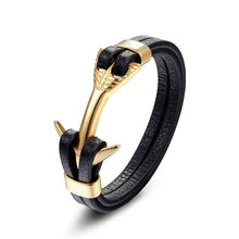 将图片加载到图库查看器,Genuine Leather Anchor Bracelet Men Lion Double Wolf Shackles Stainless Steel Charm Bracelets Wristband Fashion Jewelry