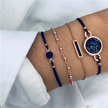 将图片加载到图库查看器,Bohemian Black Beads Chain Bracelets Bangles For Women Fashion Heart Compass Gold Color Bracelets Sets Luxury Jewelry Gifts