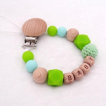 将图片加载到图库查看器,Handmade Personalized Name Silicone Wood Pacifier Clips Safe Teething Chain Baby Teether Clips Holder For Pacifier For Kids