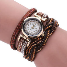 Load image into Gallery viewer, Fashion Casual Gold Quartz Women Rhinestone Watch Braided Leather Bracelet Watch Gift Ladies Wristwatch For Ladies and Women