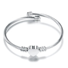 Load image into Gallery viewer, Fashion 3Colors Jewelry Women's Bijoux Bangles Stainless Steel Twisted Cable Wire Heart Charm Bracelet Bangle For Gift Design