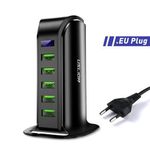 Load image into Gallery viewer, Powerful 5 Port USB Energy Saving Charger LED Display Multi USB Charging Station Dock Universal Mobile Phone Desktop Wall Home EU UK Plug