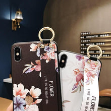 Load image into Gallery viewer, Rose Flowers Wrist Strap Phone Cases For iPhone 13 12 11 14 pro MAX X XR XS MAX 7 8 Plus Cover Hand Band Cases Soft Full Protection Slim Colorful Protective Phone Case For iPhone