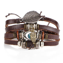 将图片加载到图库查看器,BOHO Tibet Stone Feather Multilayer Leather Bracelet Eye Fish Charms Beads Bracelets For Men Vintage Punk Wrap Wristband Cool Jewelry