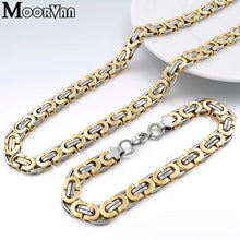 Load image into Gallery viewer, Moorvan Stainless Steel Men Jewelry Set Fashion Egypt Byzantine Bracelet Necklace Sets 11mm Width Jewellery for Women's Man's