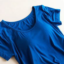 Load image into Gallery viewer, Modal Built in Padded Bra T-shirt Women's Short Sleeve Breathable Clothing Female Bottoming T Shirt Tops Casual Lady Top Tees