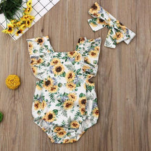 Load image into Gallery viewer, Modern Elegant Baby Girl Floral Romper Jumpsuit Playsuit Clothes Sun suit Baby Clothing WIth Sunflower Design And Bow