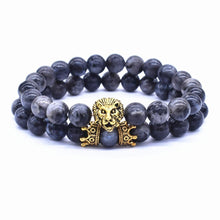 Load image into Gallery viewer, Classic Vintage Elegant Lion Head and Luxury Crown Charm Bracelet Natural Lava Stone Beads Amazing Bracelet Great For Men Fashion Jewelry