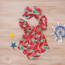 Load image into Gallery viewer, Newborn Baby Girls Watermelon Printed Sleeveless Bodysuit Sunset Jumpsuit Casual Clothes for Girls