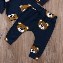 将图片加载到图库查看器,Baby Boy Clothes T shirt Hoodies and Long Pants Long Sleeve Outfits For Boys Pajamas With Bear Deisgn In Modern Style