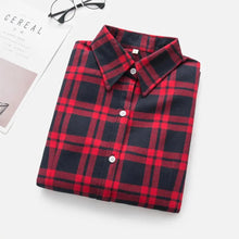 Load image into Gallery viewer, Women's Shirts 2023 Autumn and Winter female shirt plaid shirt women slim long sleeve cotton Blouse top female outerwear
