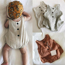 Load image into Gallery viewer, Modern Retro Summer Newborn Baby Girl / Boy Sleeveless Button Bodysuit Outfits Set Romper In elegant Deisgn