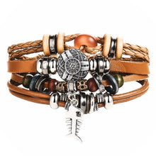 将图片加载到图库查看器,BOHO Tibet Stone Feather Multilayer Leather Bracelet Eye Fish Charms Beads Bracelets For Men Vintage Punk Wrap Wristband Cool Jewelry